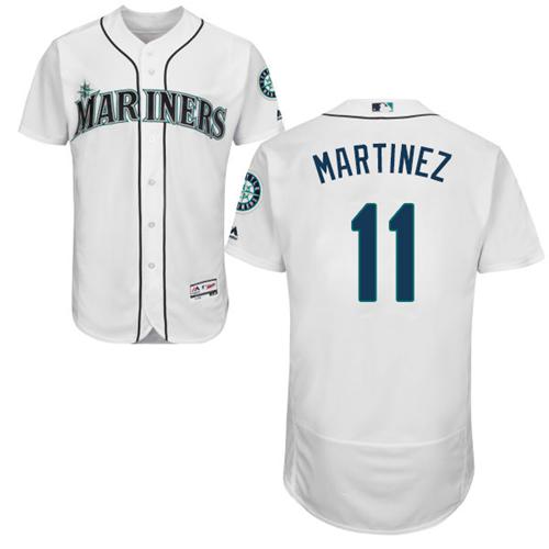 Mariners #11 Edgar Martinez White Flexbase Authentic Collection Stitched MLB Jersey - Click Image to Close